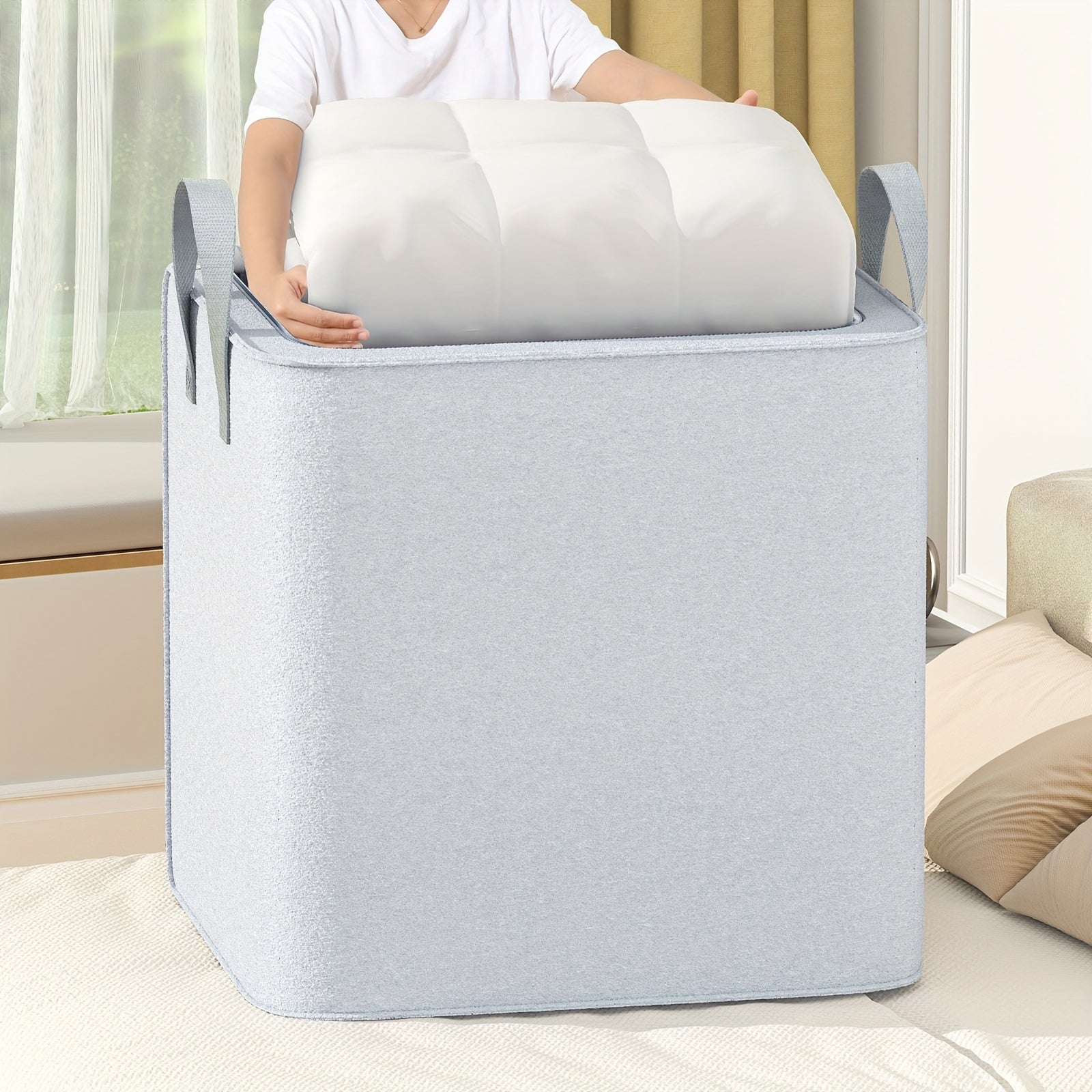 Large Capacity Zipper Felt Storage Bag for Clothes Pants Quilts Socks