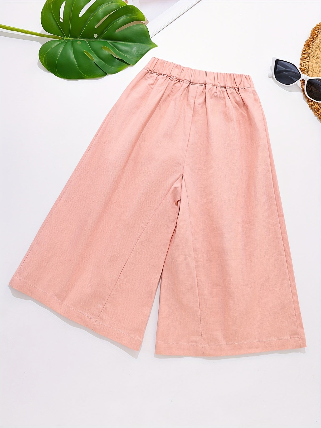 Girls Cropped Wide Leg Cotton Pants For Summer