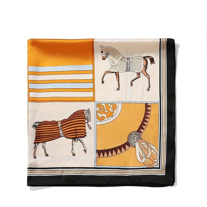 Horse Print Bandana Women Satin Neckerchief Silk Square Scarf