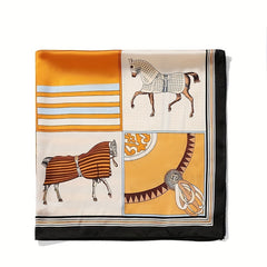 Horse Print Bandana Women Satin Neckerchief Silk Square Scarf