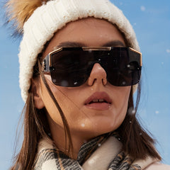 Geometric Frame Sunglasses Semi Rimless Flat Top Shield Eyewear