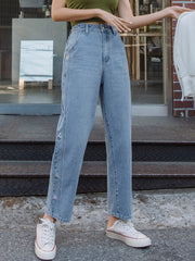 Floral Embroidered Straight Jeans Women's Denim Pants