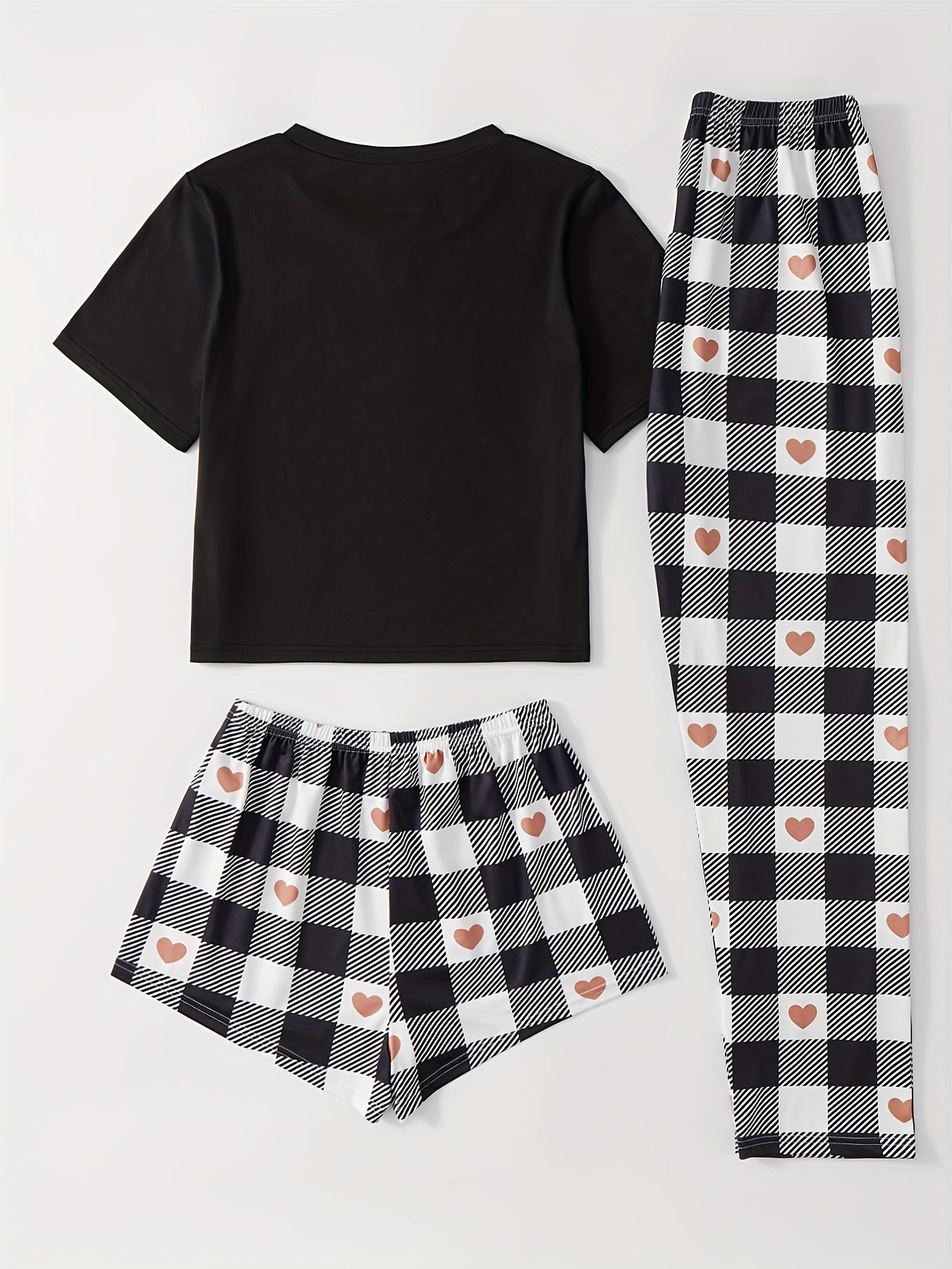 Letter Print Pajamas Set Short Sleeve Top & Bottom Women's Sleepwear