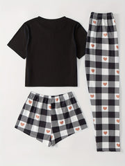 Letter Print Pajamas Set Short Sleeve Top & Bottom Women's Sleepwear