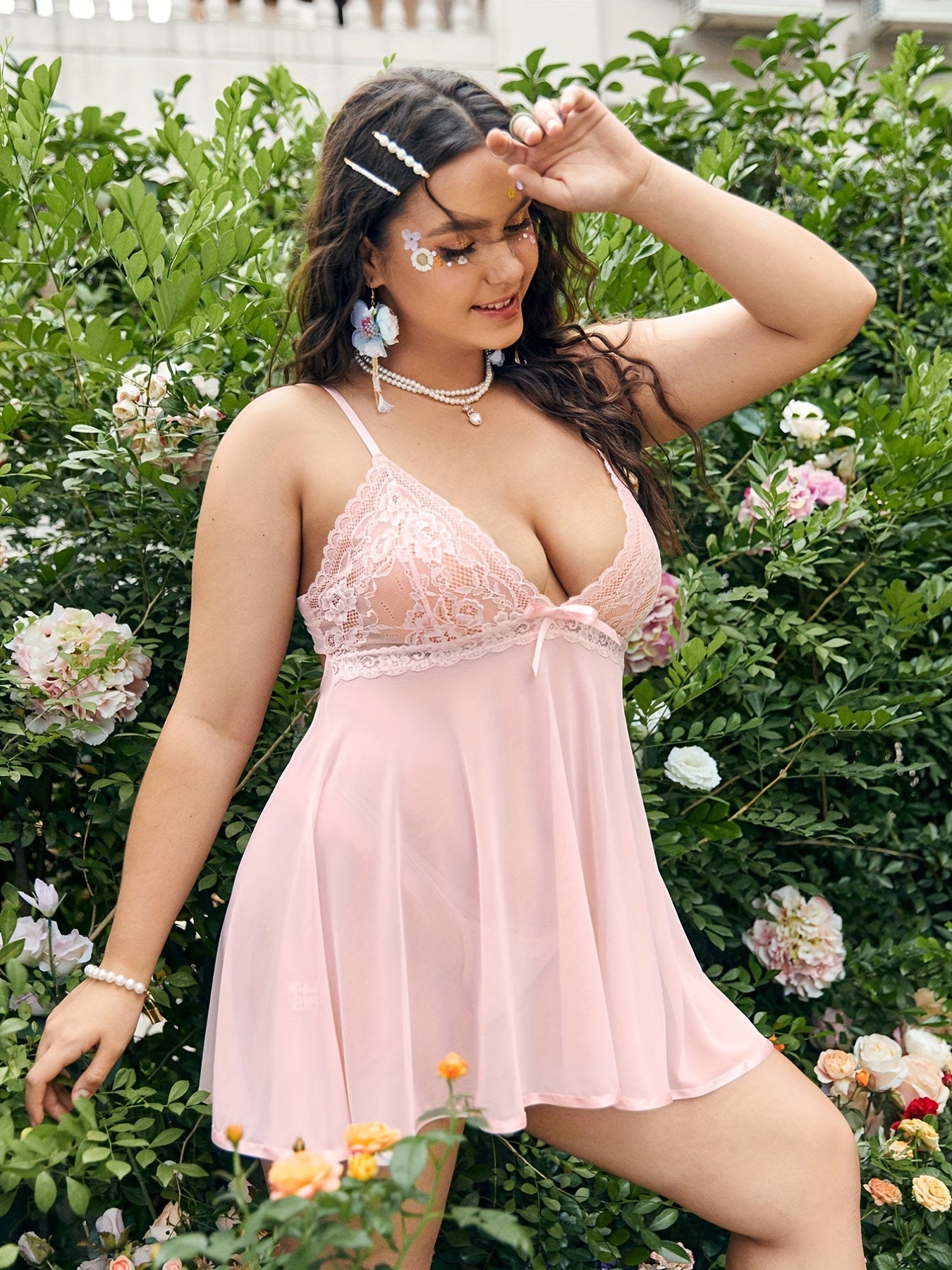 Lace Deep V Neck Satin Trim Mesh Slips