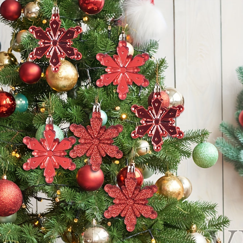 6pcs Red Snowflake Tree Pendant Christmas Decoration