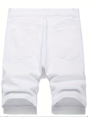 Men's Distressed Denim Shorts Mid Stretch Casual Street Style