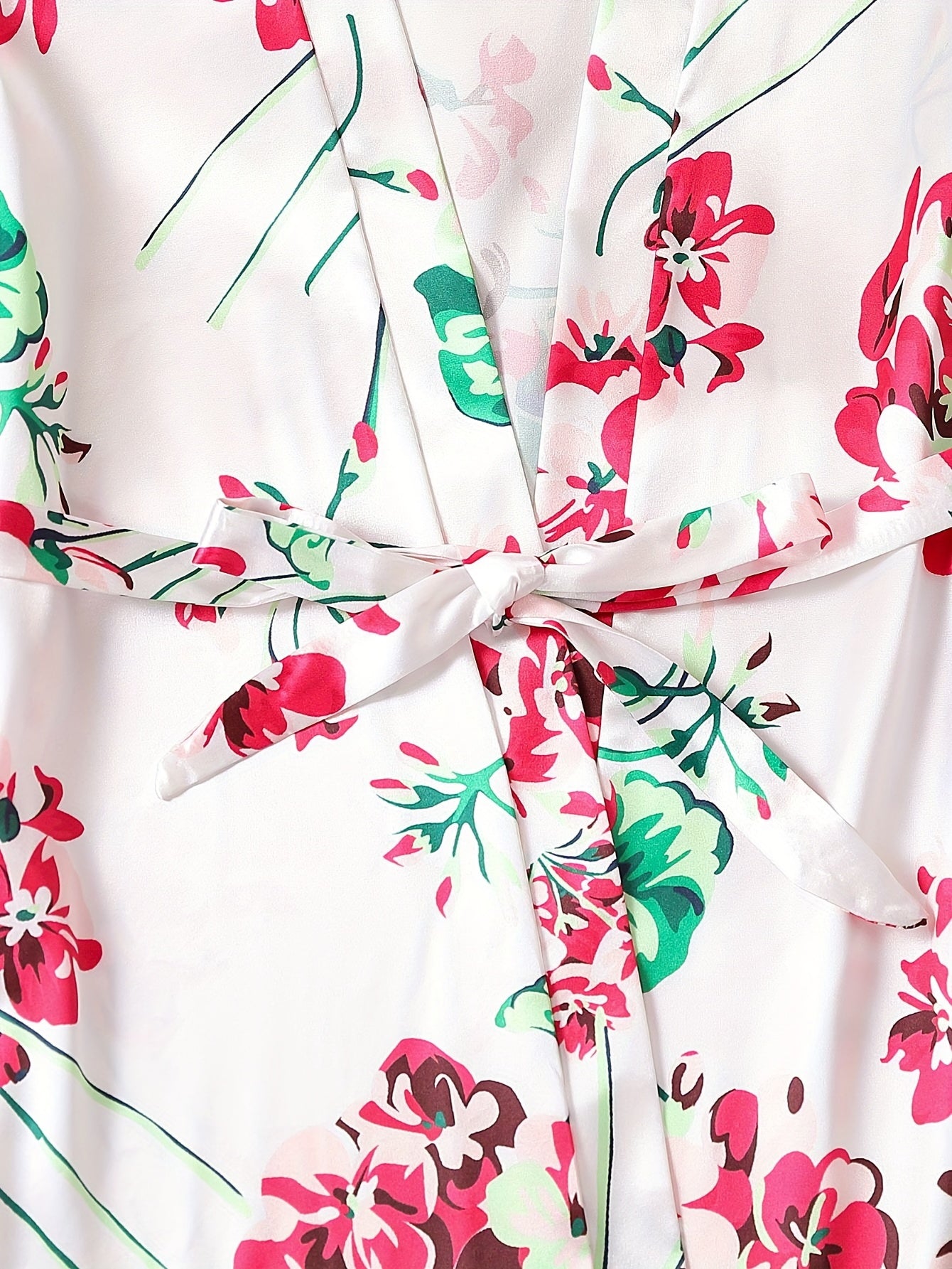 Floral Print Lounge Set Long Sleeve Ruffle Robe & Cami Top & Shorts