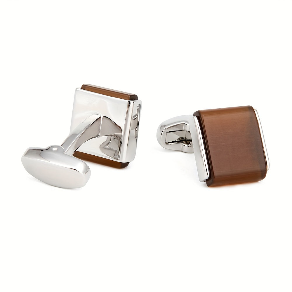 Cat Eye Stone Square Men's Dress Shirt Cufflinks