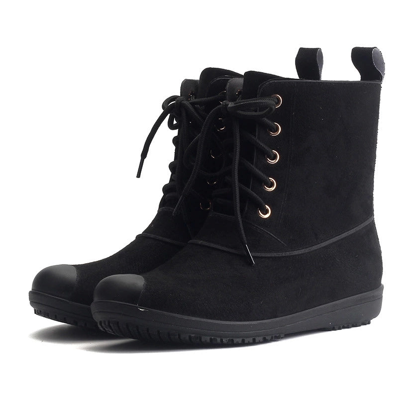 Women's Lace-Up Short Rain Boots Waterproof Non-Slip Shoes
