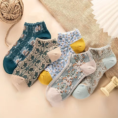 5 Pairs Floral Print Lightweight Ankle Socks Women's Stockings