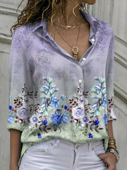 Blouse Women's Plus Floral Print Ombre Long Sleeve Shirt Top