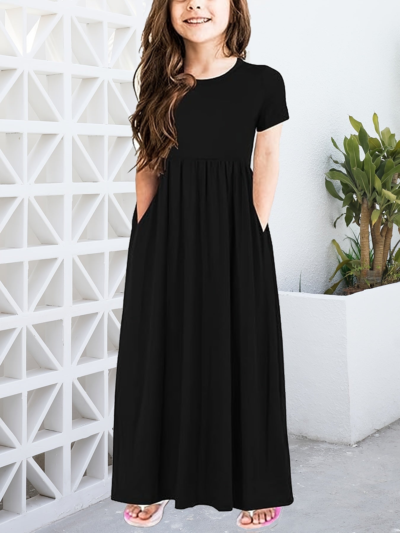 Girls Short Sleeve Maxi Dress with Pockets