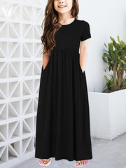 Girls Short Sleeve Maxi Dress with Pockets