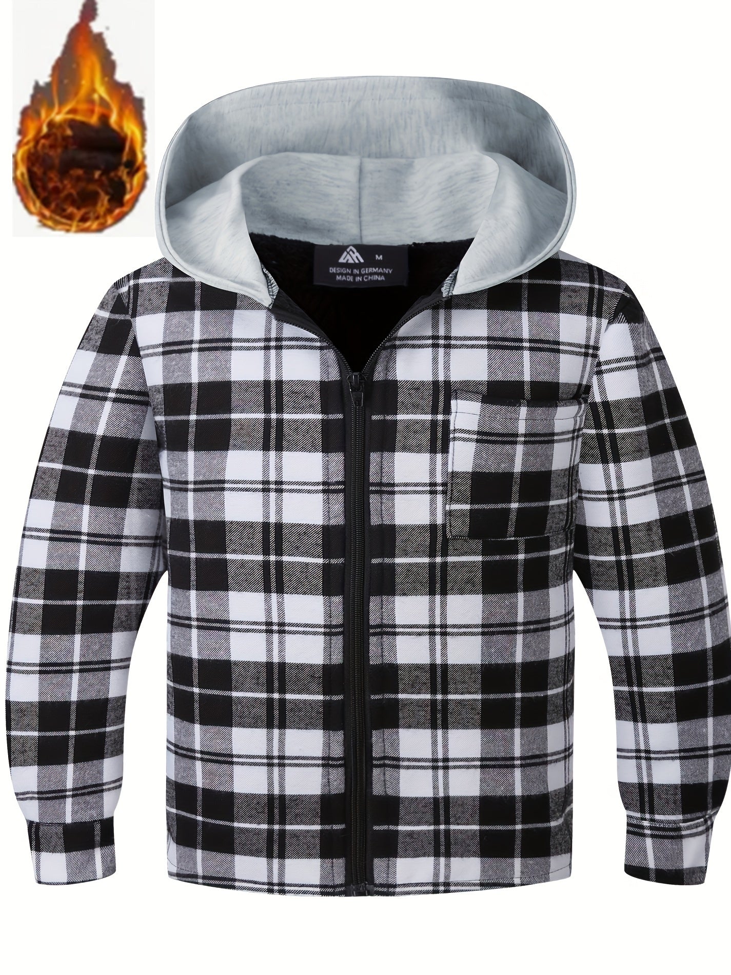 Kid's Plaid Pattern Hooded Jacket Zip Up Warm Coat Boy's Clothes