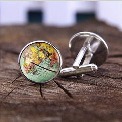 Retro Style World Map Cufflinks Glass Alloy Material