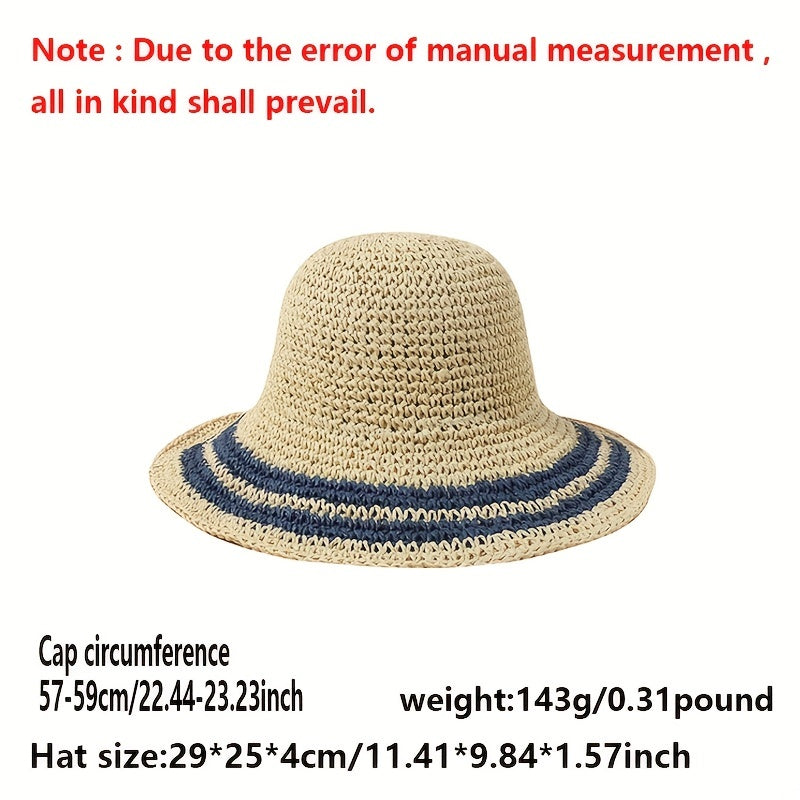 Striped Crochet Sun Hat Lightweight Casual Straw Hat For Women
