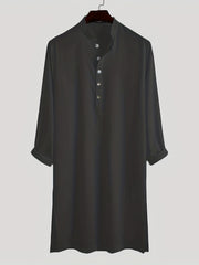 INCERUN Vintage Arab Long Sleeve Shirt Solid Robe Men Stand Collar