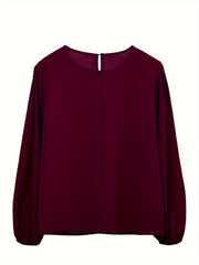 Solid Lantern Sleeve Round Neck Blouse