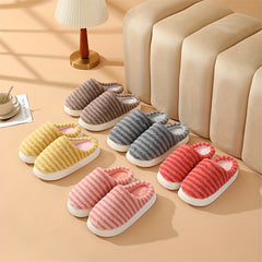 Women's Stripe Pattern Fuzzy Slippers Plush Lined Indoor Shoes