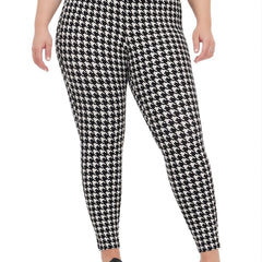 Houndstooth High Rise Wide Waist Band Stretch Leggings