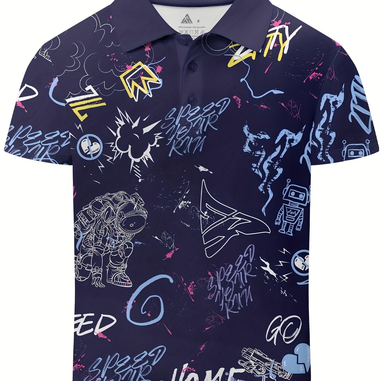 Graffiti Print Boys Creative Polo Shirt Casual Lightweight Short Sleeve Tee Tops