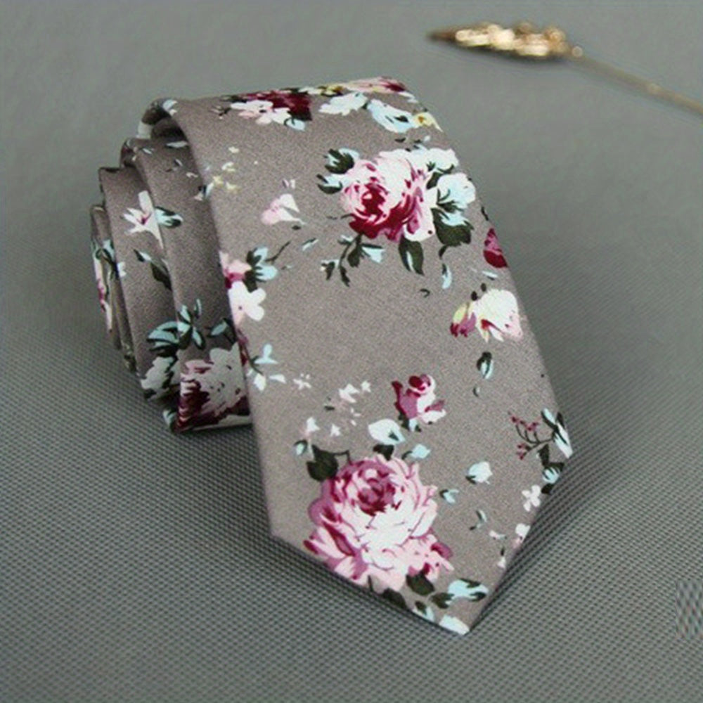 Men's Flower Print Necktie For Wedding Party And Daily Use
