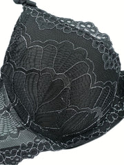 Contrast Lace Push Up Bra Women's Intimates Lingerie