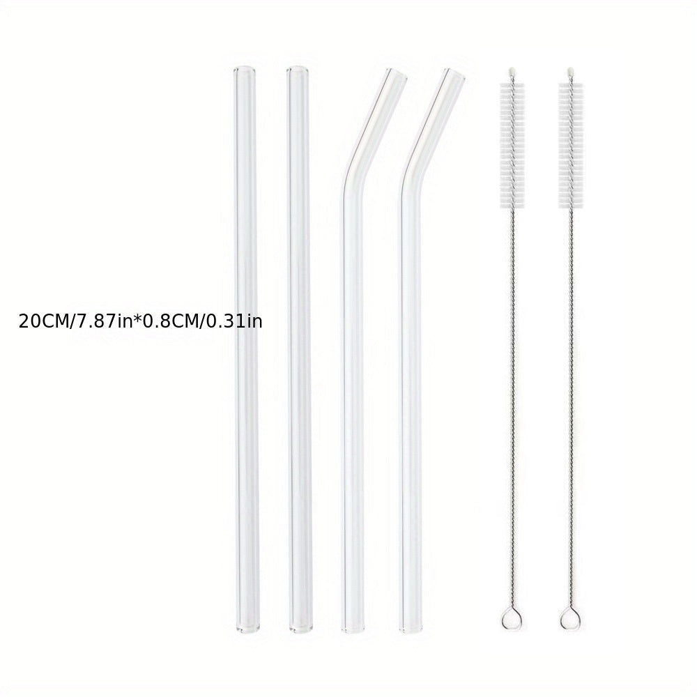 8pcs Transparent Glass Straws w/ Cleaning Brush for Cocktail Drinking