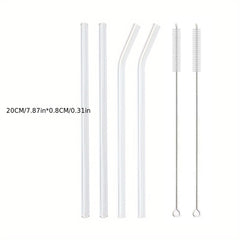 8pcs Transparent Glass Straws w/ Cleaning Brush for Cocktail Drinking