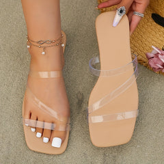 Women's Transparent Flat Slides Open Toe Slip On Shoes