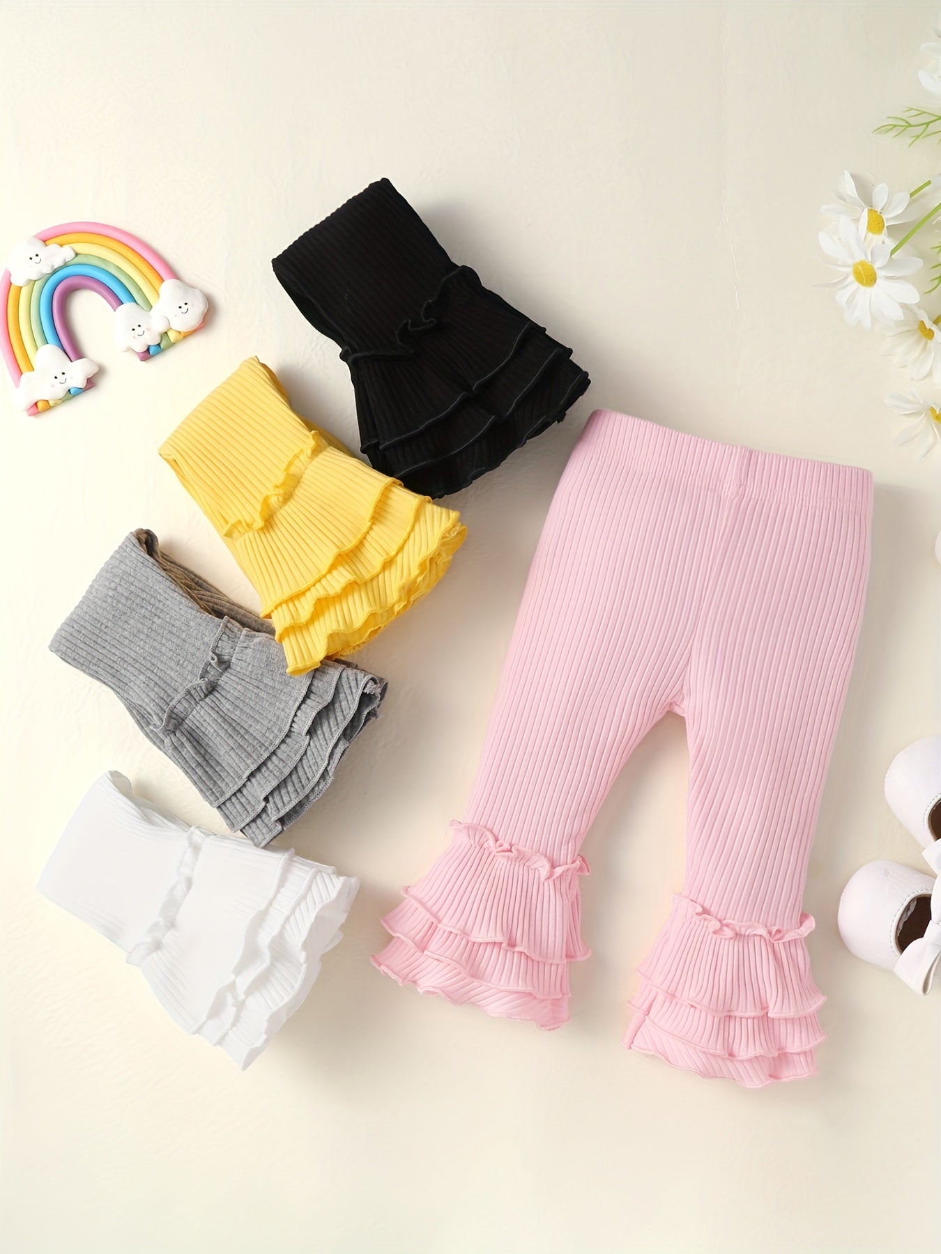 Baby Girl Flared Pants Ruffle Trousers Leggings 5pcs Set