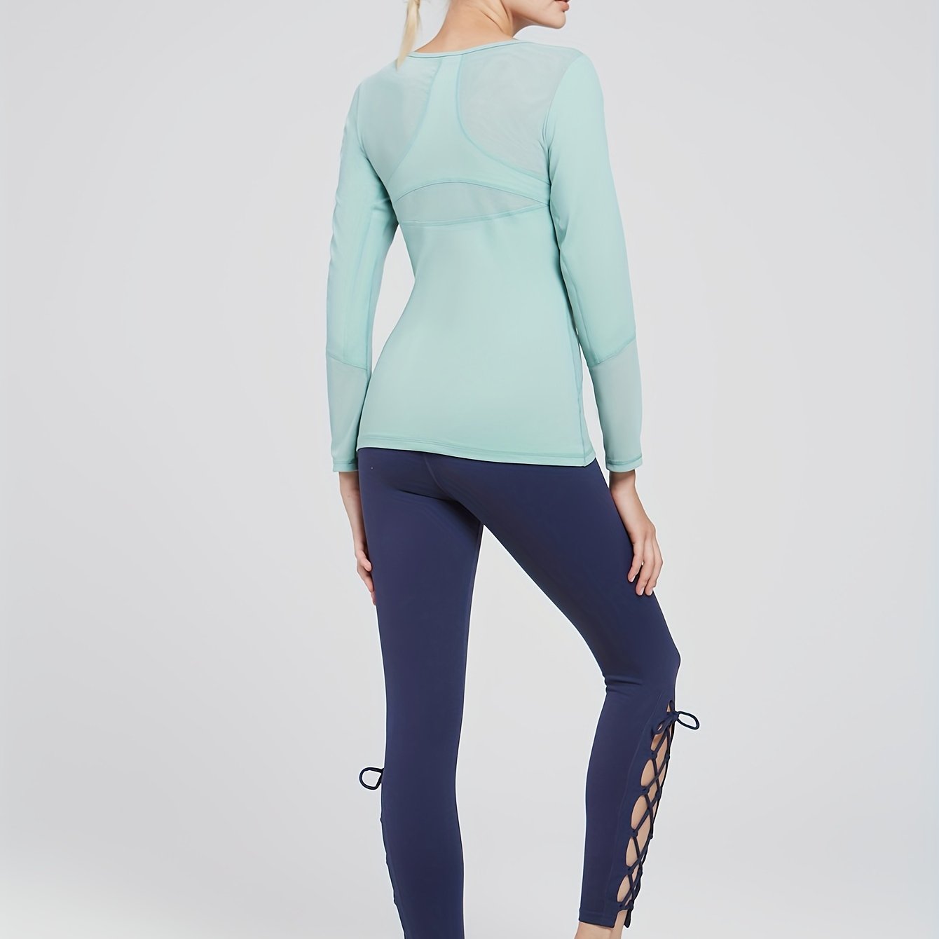 Solid Stitching Breathable Long Sleeve T Shirt for Yoga Fitness Running