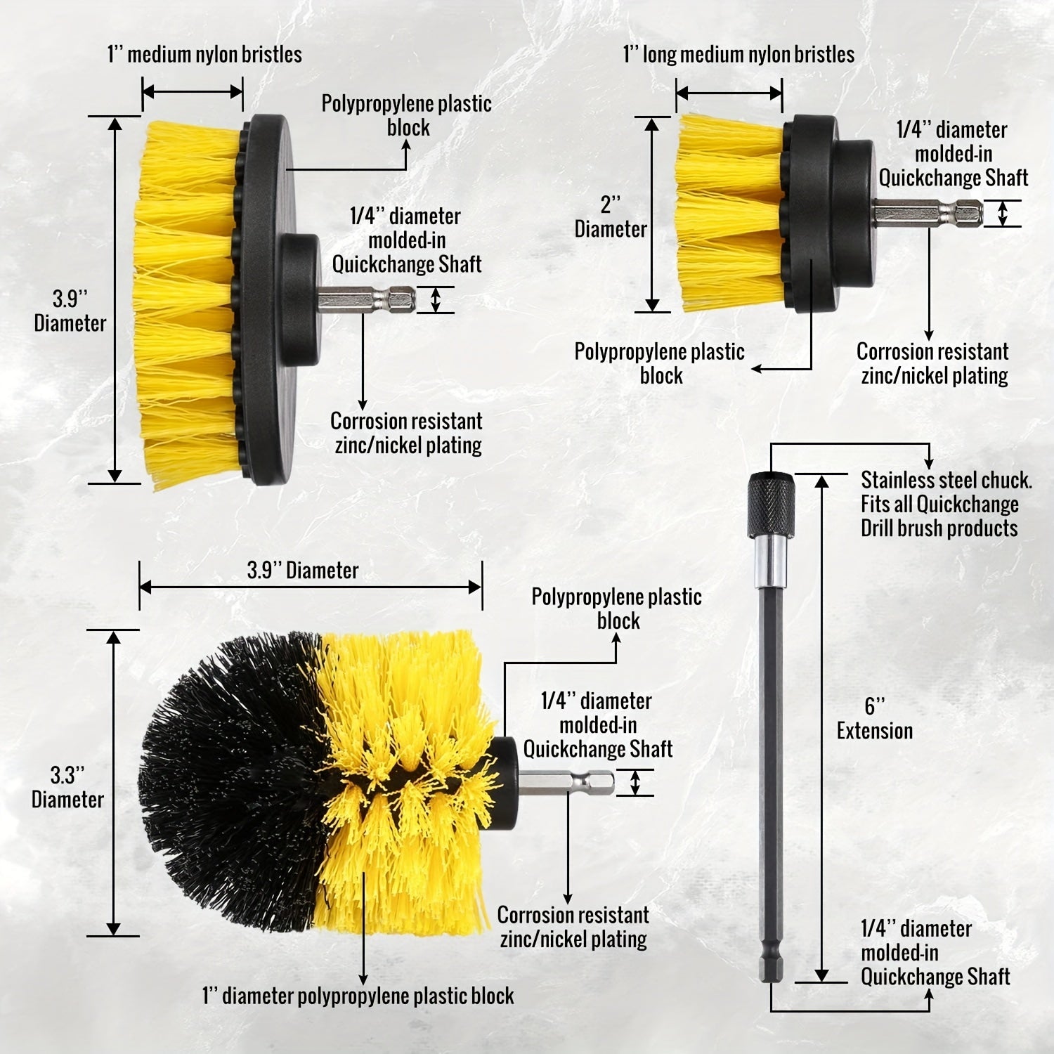 4-Piece Drill Brush Attachment Set for Powerful Cleaning