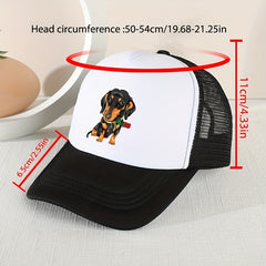 Mesh Print Rose Flower Dog Baseball Cap Sunshade Peaked Cap Trucker Hat