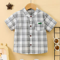 Baby Boys Plaid Short Sleeve Button-up Shirt for Summer