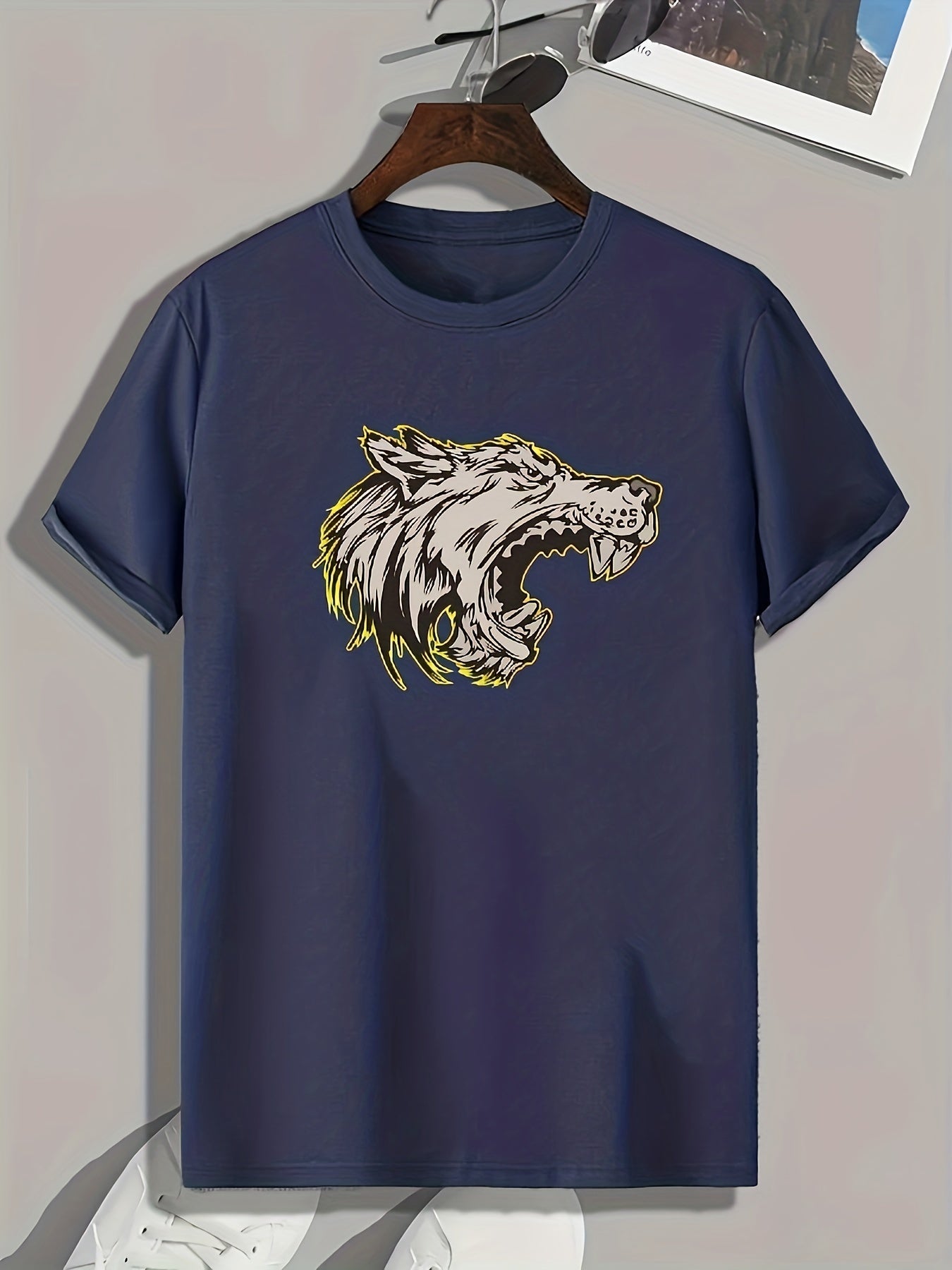 Wolf Pattern Print Men's Sports T-shirt | Outdoor Fitness Wear
