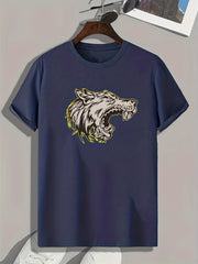 Wolf Pattern Print Men's Sports T-shirt | Outdoor Fitness Wear