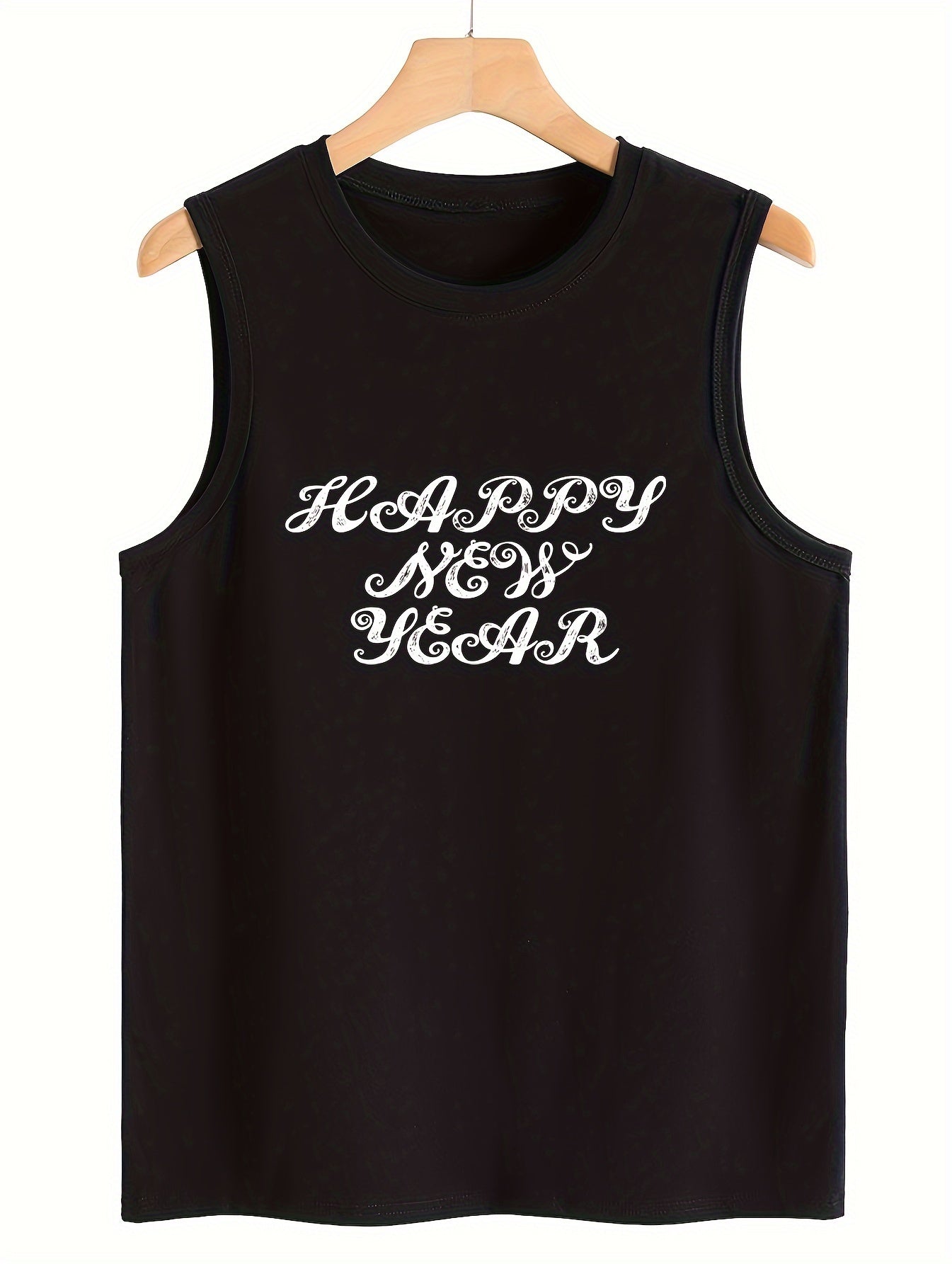 Happy Year Sleeveless Sports Vest Round Neck Casual Top