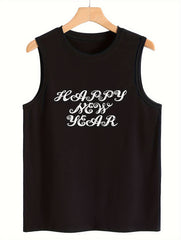 Happy Year Sleeveless Sports Vest Round Neck Casual Top