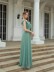 One Shoulder Ruffle Trim Bridesmaid Dress Maxi for Wedding Party