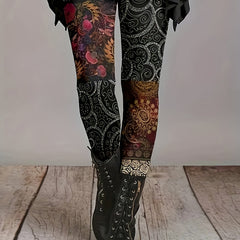 Colorblock Floral Print Leggings High Stretch Slimming Leggings