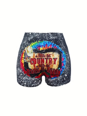 Letter Print Skinny Shorts for Women