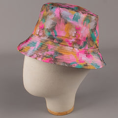 Pink Reversible Bucket Hat Oil Paint Print Lightweight Sun Hat Fisherman Cap