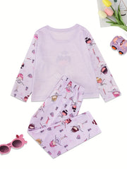 Girls Dancing Girls Pajamas Set Long Sleeve Top Pants Lounge Wear