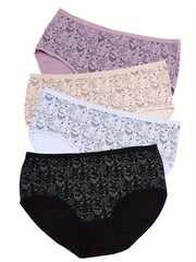 4 Pack Plus Size Boho Panties Set Women's Plus Paisley Print Underwear