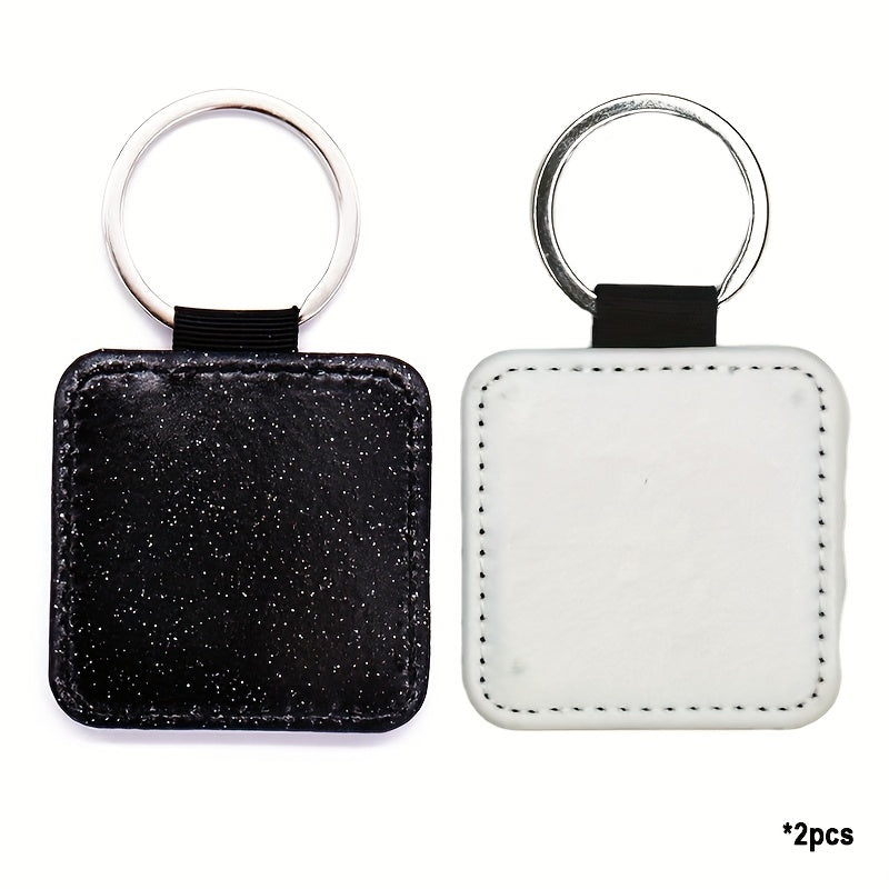 10pcs Sublimation Blank Glitter Square Keychain PU Leather Single Side Print