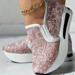 Women's Spider Web Pattern Wedge Sneakers Mesh Slip On Walking Shoes