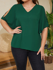 V Neck Cut Out Butterfly Sleeve Blouse
