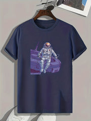 Men's Slim Fit Spaceman Print T-shirt for Spring Summer